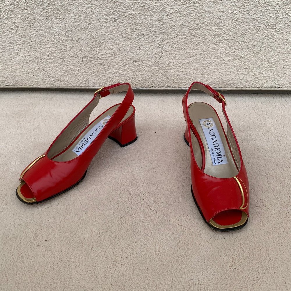 Vintage Red Leather Shoes with Gold Details